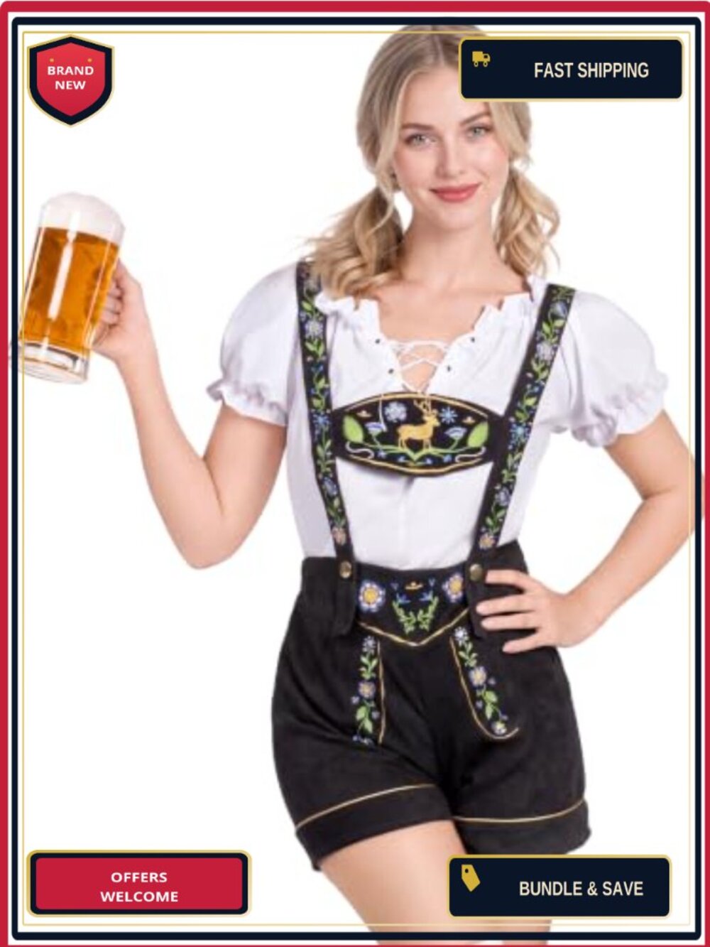 Oktoberfest German Beer Girl Costume Set Lederhosen Halloween Cosplay